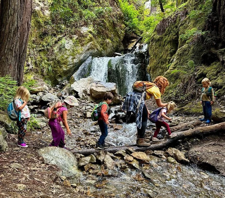 Big Sur Park School students crossing river